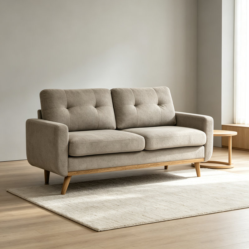 Canapé capitonné 67,7 po de largeur Mid-Century avec pieds en bois, Chameau