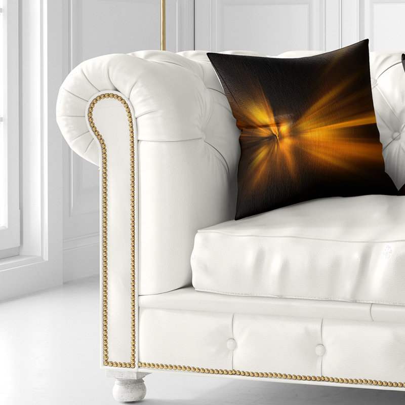 Coussin abstrait imprimé, 16 po x 1 po, Coussin décoratif, Noir / Orange