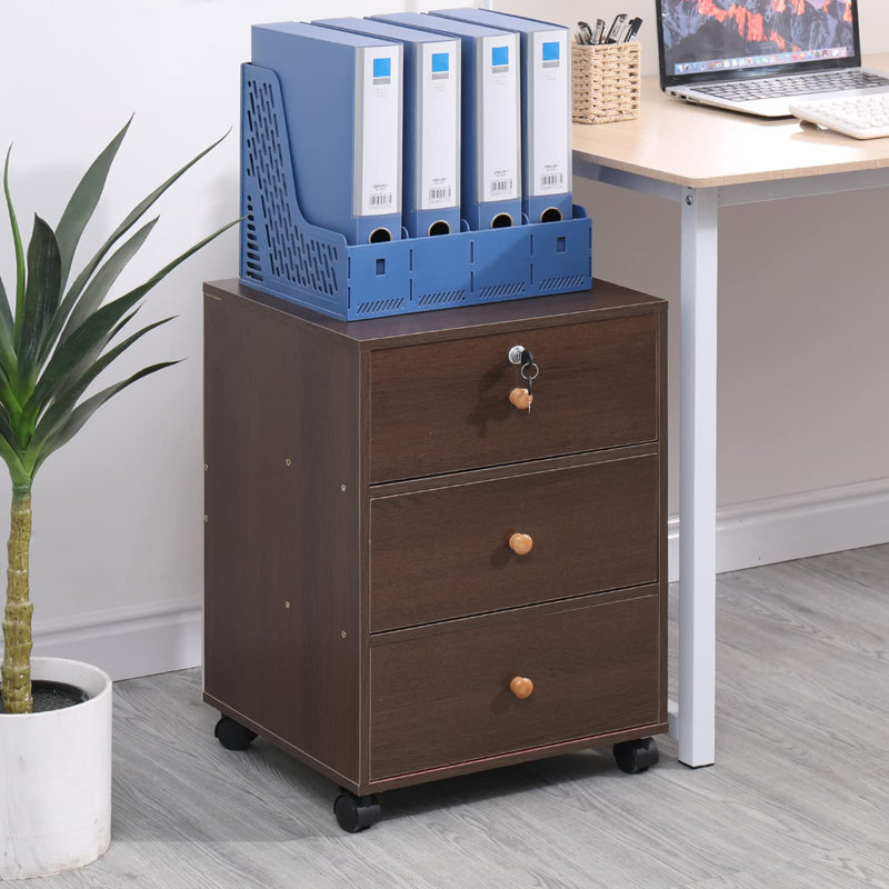 Lakemia 40cm Wide 3 -Drawer Mobile File Cabinet, Dark Oak