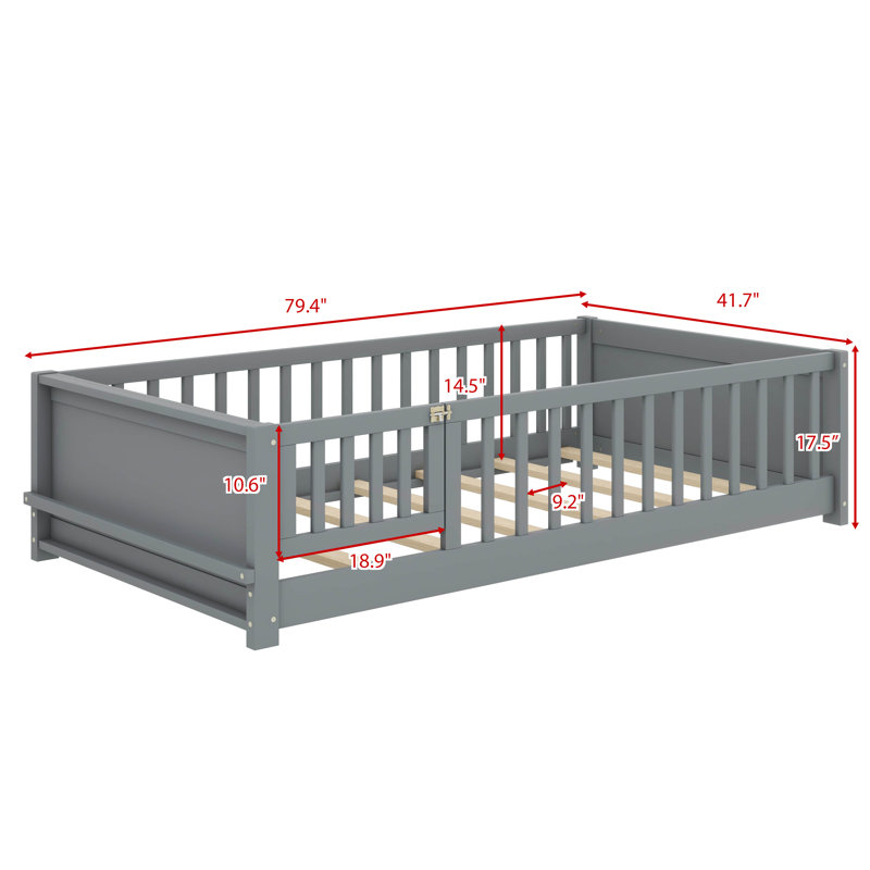 Lit plateforme simple avec porte, gris