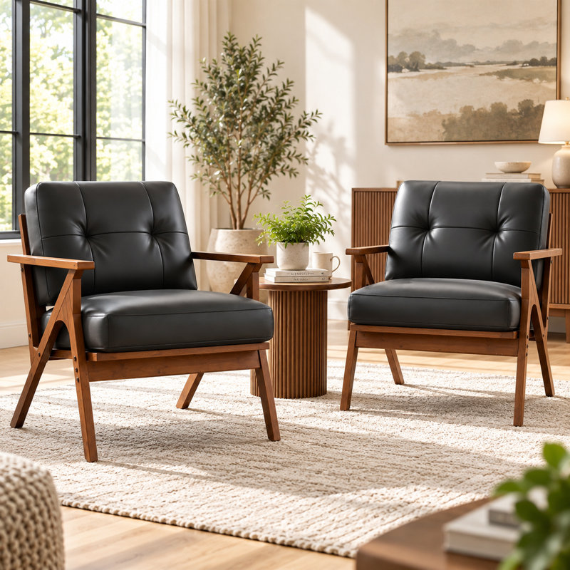 Fauteuil d'appoint rétro moderne du milieu du siècle, structure en bois massif de 71 cm de large, recouvert de tissu.