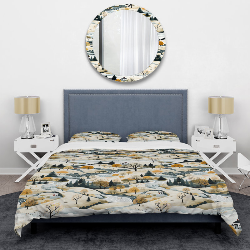 Ensemble de housse de couette Winter Scandinavian Landscape, Housse de couette pour grand lit et 2 taies décor
