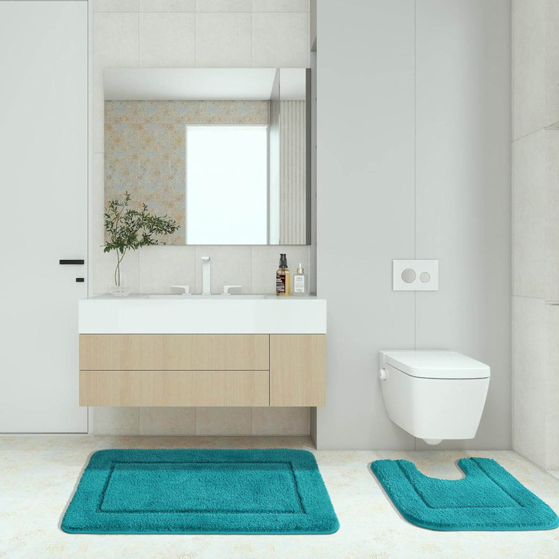 2 Piece set Rectangle Bath Mat, Turquoise