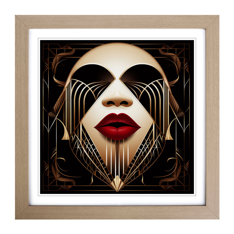 Lips Art Deco - Single Picture Frame Print on Wood, Oak