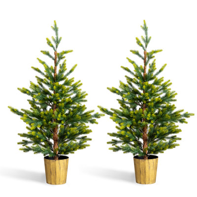 Ensemble de 2 arbres de Noël artificiels vert avec support pour pot