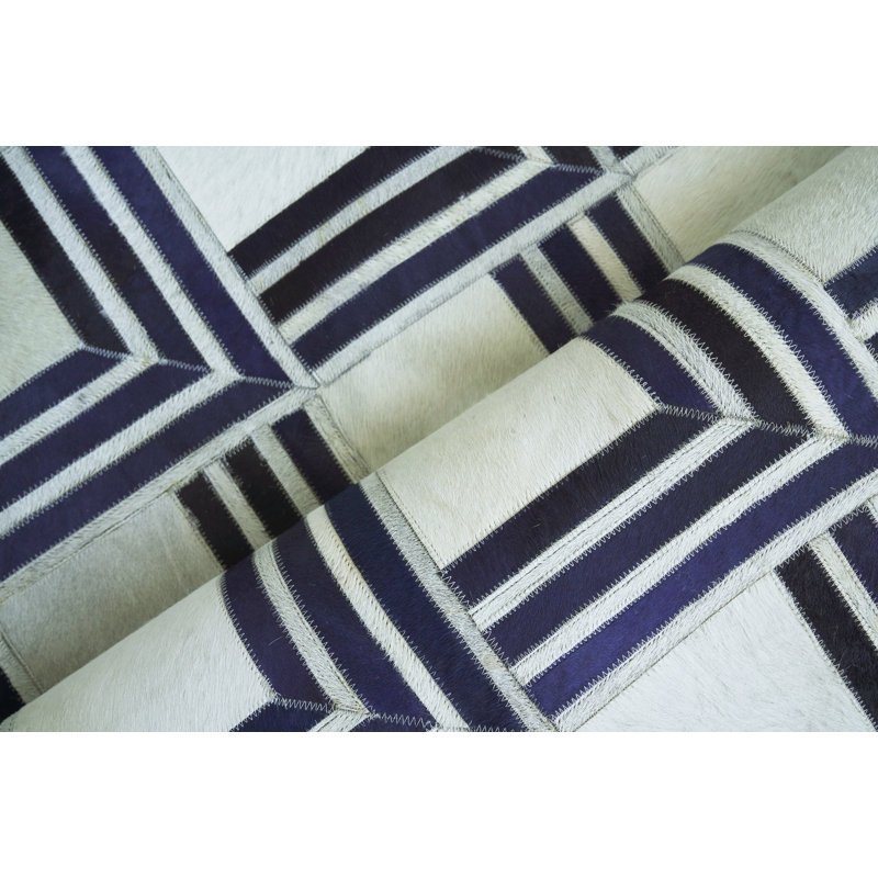 Natural Hide Cowhide Geometric Area Rug, Rectangle 9'6" x 13'6"
