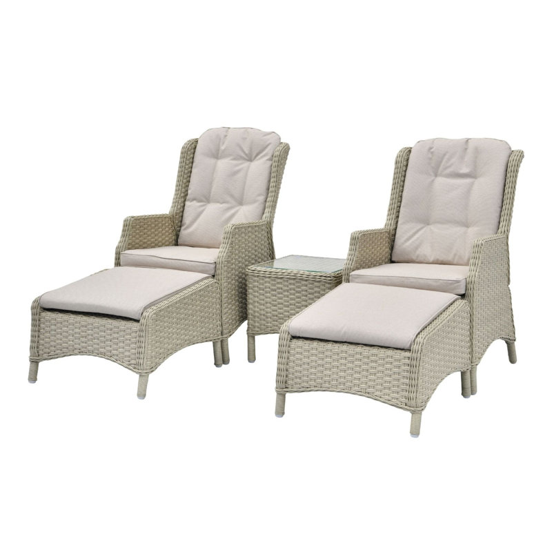 Woodchester 2 x Recliner Chairs with Footstools & Side Table - Sandstone