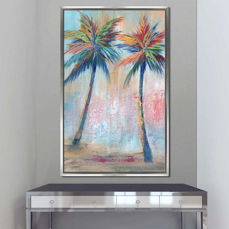 Color Pop Palms I par - Peinture, Cadre flottant argent, H 33,5 po x l 21,5 po x P 2 po
