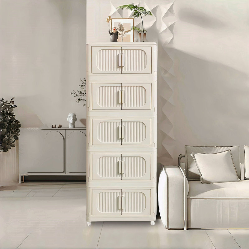 Armoire de rangement, armoire de rangement à bacs de rangement, grande largeur pliante, pliable avec porte magnétique, plastique avec roues