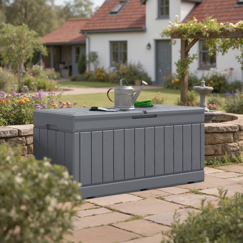 Boîte de rangement pour terrasse extérieure verrouillable 78 gallons Medjidi , Gris