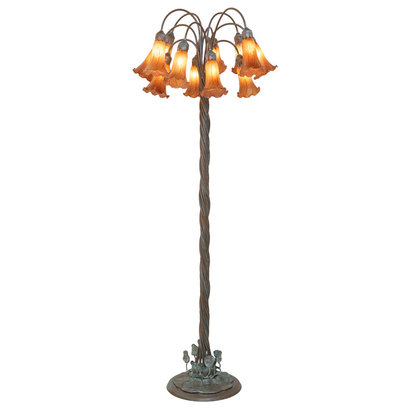 Meyda Tiffany & Stained Glass 61'' Mahogany Patina Tree Floor Lamp, Amber