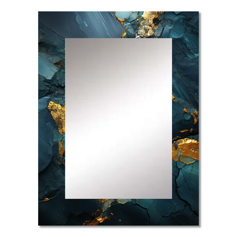 Gold and Green Abstract marble Aura VI - Marble Wall Mirror, Modern Decorative Mirror, Printed Metal Art, 32" x 24"