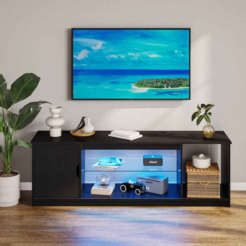 Benigno 58" Media Console, LED TV Stand for 65 Inch TV, Gaming Entertainment Centre for PS5 with Glass Shelf