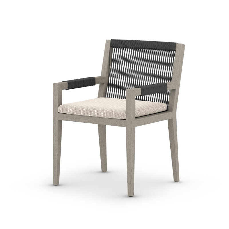 Sherwood Outdoor Dining Armchair, Weathered Gray, Faye Sand