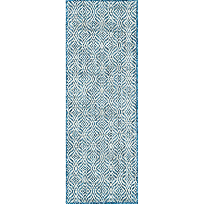 Lithonia Blue/Ivory Indoor/Outdoor Rug, Runner 2' x 6'1"