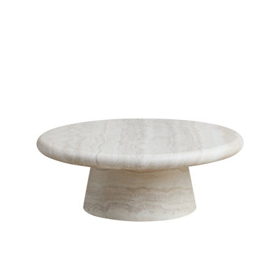 Scandinavian-Inspired Cream Faux Marble Pedestal Coffee Table: A Minimalist, Textured Centerpiece For Cozy Living Rooms, Ideal For Hosting, Relaxing With Reads, Or Displaying Curated Decor In Modern, Light-Filled Spaces