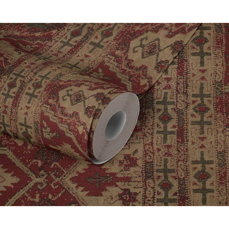Rouleau de papier peint texturé L 33 pi x l 21 po Carpet, Beige / noir / rouge