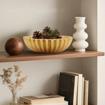 Grand bol à fruits à volants de 10 po pour table d'entrée avec porte-clés festonné et porte-clés de cuisine moderne et organique, noir