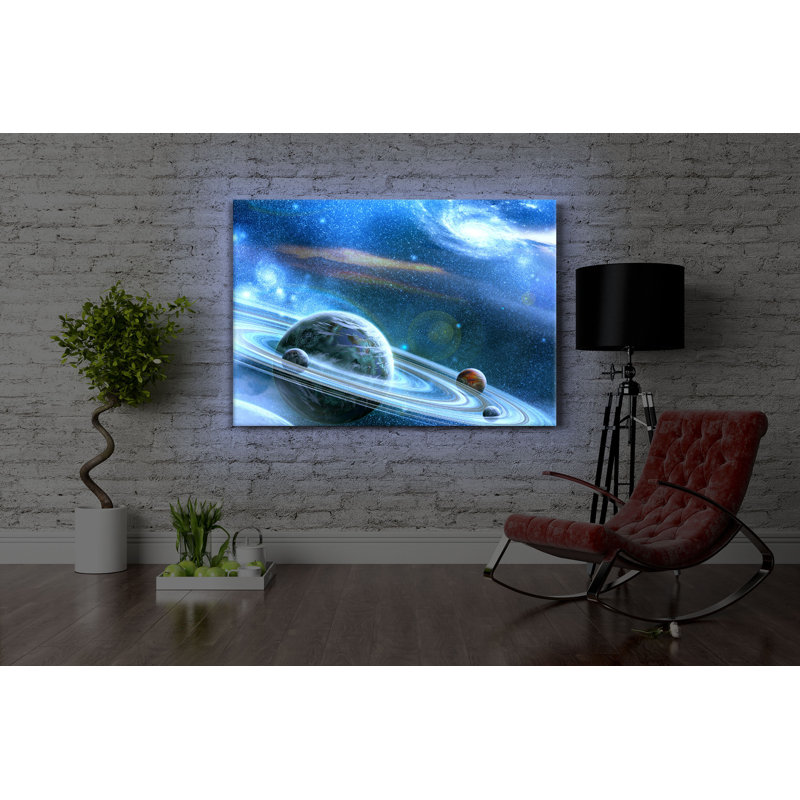 Planet With Numerous Celebrities Ring System by No - Wrapped Canvas Print, 40cm H x 60cm W x 4.5cm D, With lighting