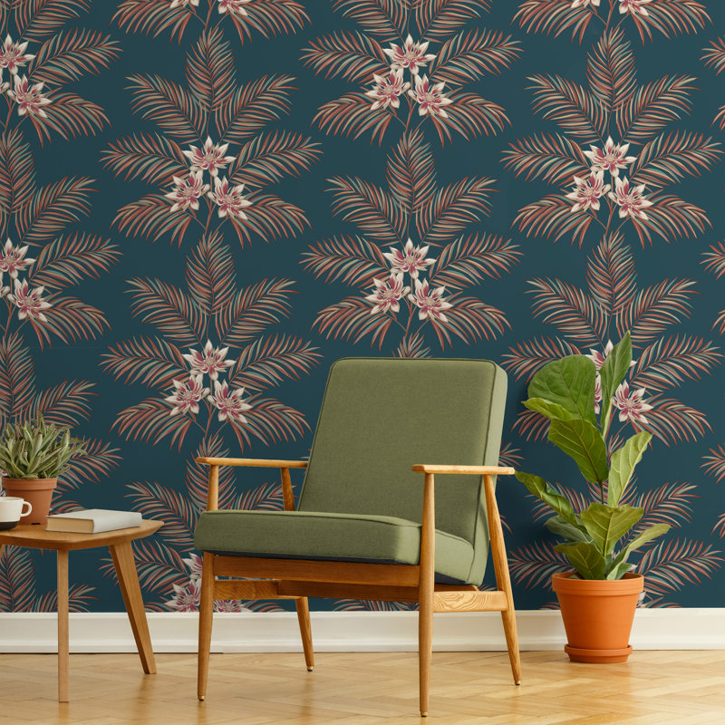 Bali Tropical Floral Wallpaper, Teal