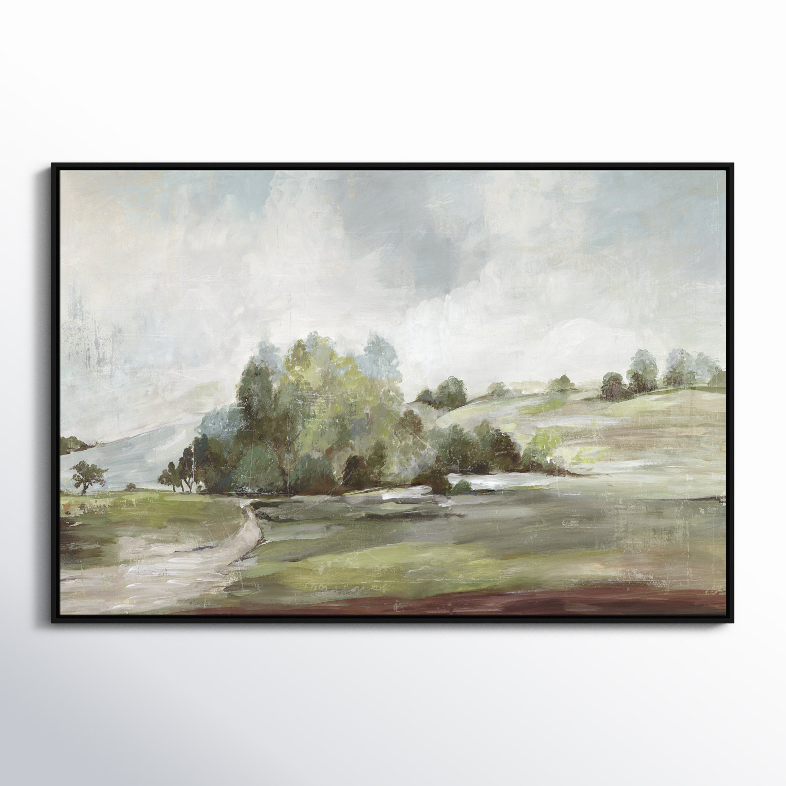 Green Country Road by Allison Pearce - Floater Frame Print on Canvas, 41.5" H x 61.5" W, Black