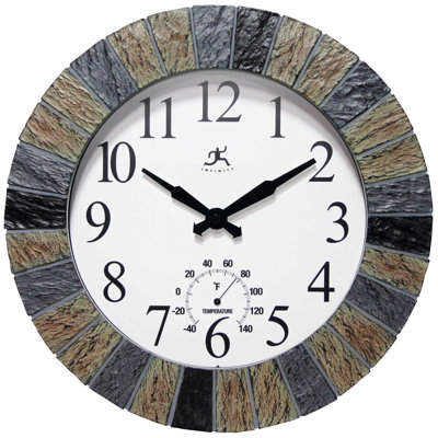 Horloge murale d'extérieur ronde en polyrésine 13 pouces - multicolore