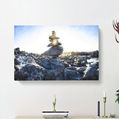 Rock Cairns With Sunlight - Wrapped Canvas