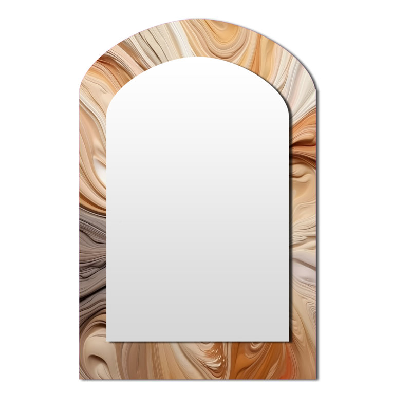 Orange and Beige Unbounded Imagination II - Abstract Asymmetrical Wall Mirror, Modern Arch Decorative Mirror, Printed Metal Art