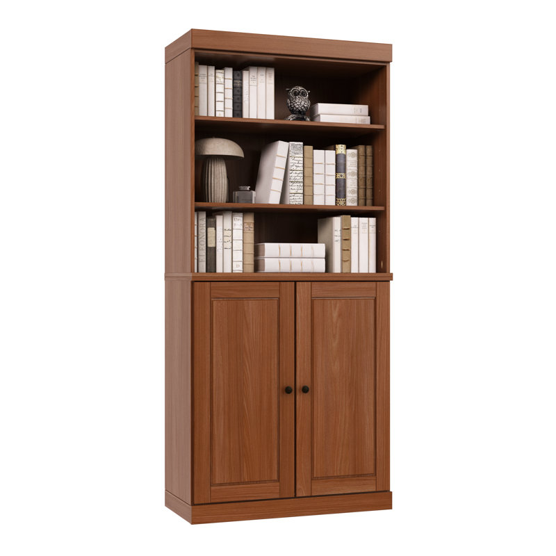 Victorya Palace Imports 100% Solid Wood 6-Shelf Bookcase, Raised Panel Doors, Adjustable Shelves, 32" Wide, 71.5" Tall, Mocha