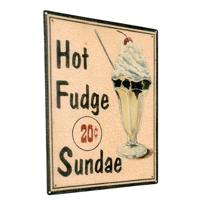 Enseigne rétro Vintage fudge en métal, H 11,5 po x l 8,5 po x P 0,04 po