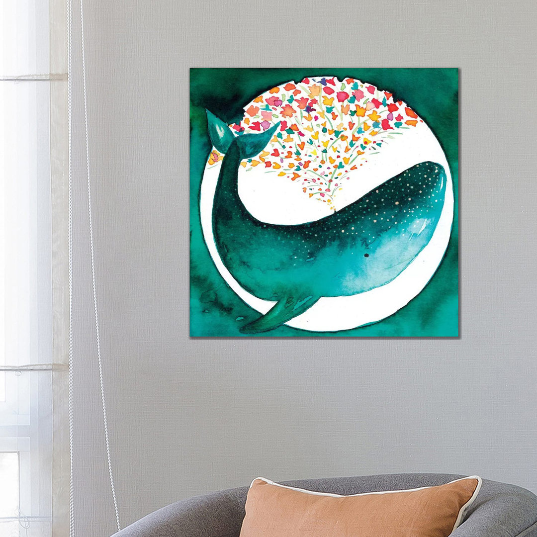 Whale And Flowers von The Cosmic Whale - Gallery-Wrapped Canvas Giclée on Canvas