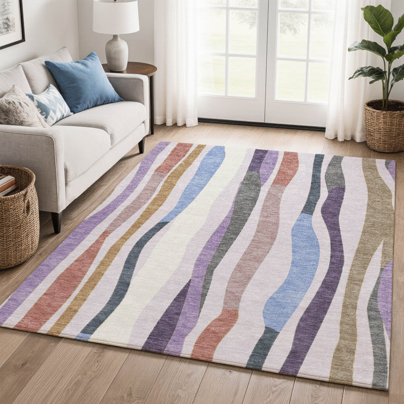 Premium Machine Washable Mayfield AMF2188 Striped Rug, 2'6" x 3'10", Lavender