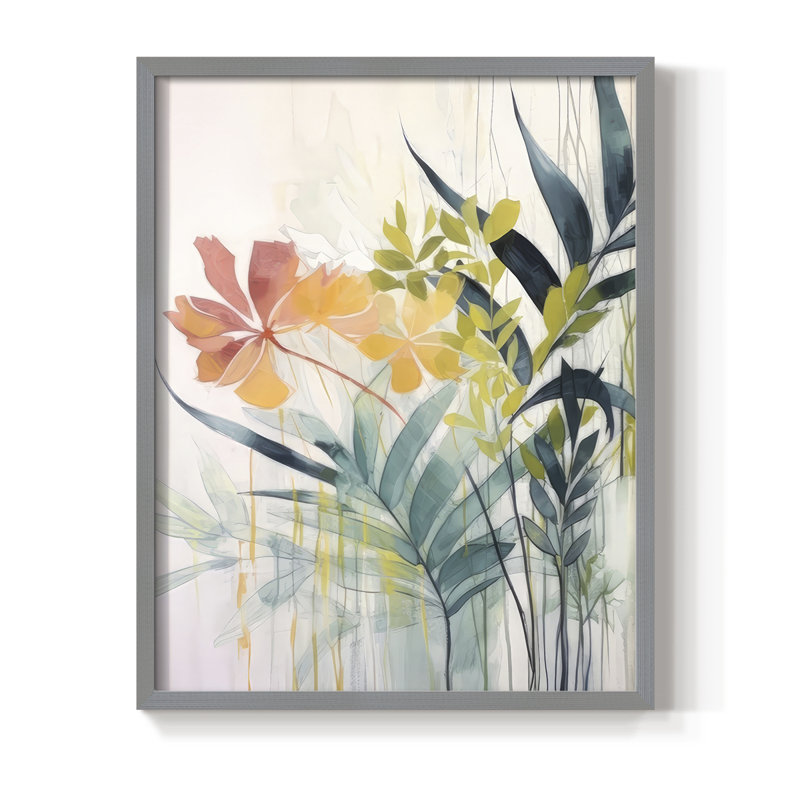 «Pink and Yellow Floral Elegance II», reproduction encadrée - bois massif, Grey, H 21 po x l 17 po