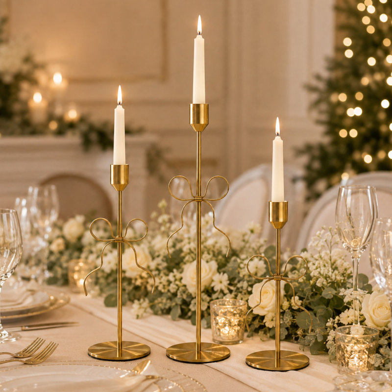 Ensemble de 3 porte-bougies Gold Bow
