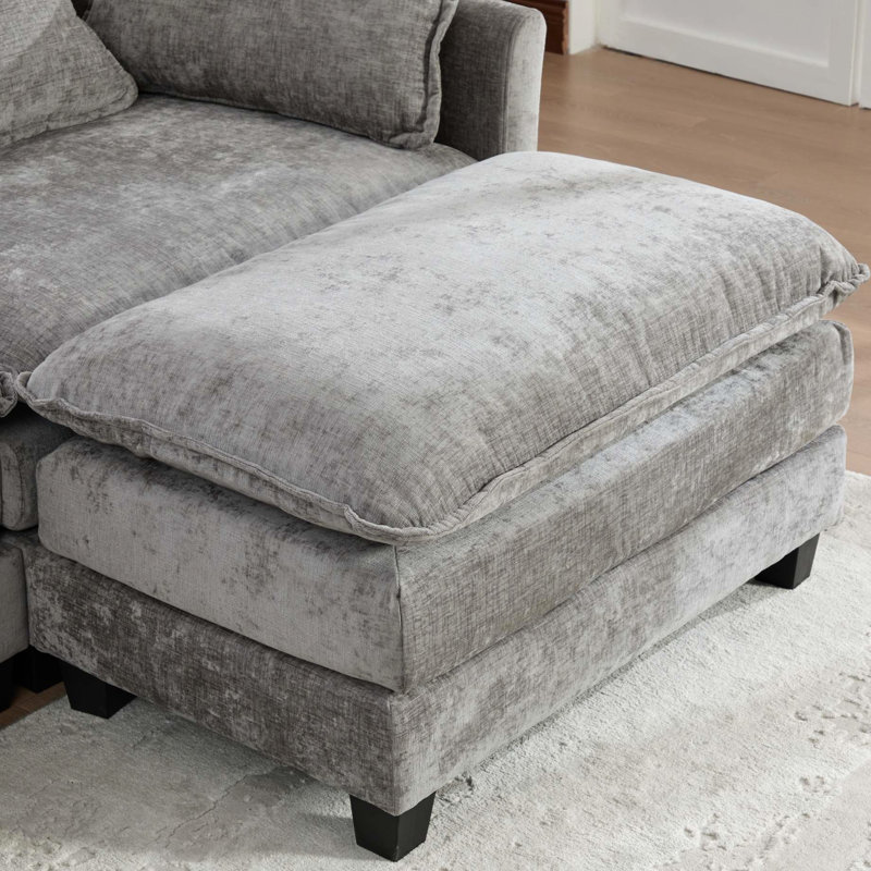 Nuage, tissu chenille respirant, gris, Sw501dgy - Canapé modulaire moderne pour les espaces de vie principaux, Avantage modulaire, Revêtement en velours, Siège généreux, Ajustement