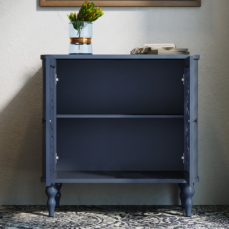 Buffet 31,5 "vintage sculpté avec tablettes réglables et pieds en bois massif, bleu, Bleu