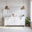 Meuble-lavabo de 72 po en bois massif, comptoir blanc, tiroirs silencieux, conception légère à 2 cuves de 72 po, style moderne, structure
