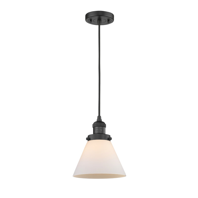 Luminaire suspendu 1 lumière à cône simple Vistawood, H 129,13 po x l 7,75 po x P 7,75 po, Blanc mat, Noir mat
