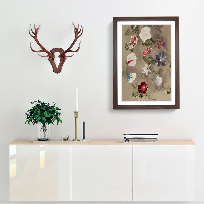 Group of Morning Glories by Kazumasa Ogawa - Picture Frame Painting Print, 65cm H x 48cm W x 2cm D, Walnut Framed