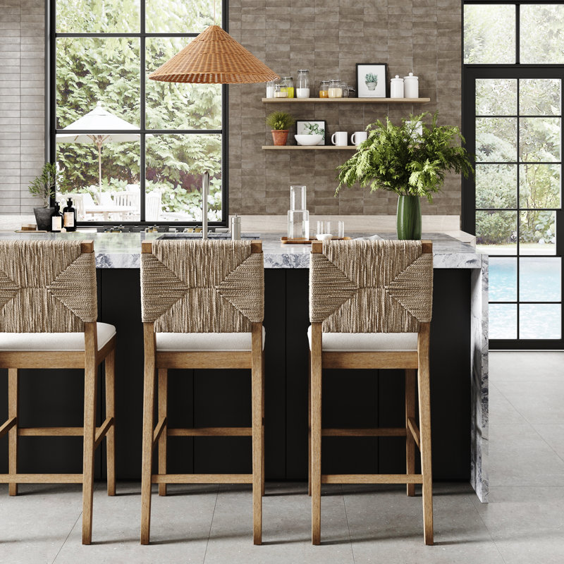 Constanze Upholstered Counter Stool with Solid Wood Frame, Cream Boucle/Light Brown, Bar Stool (29" Seat Height), 1