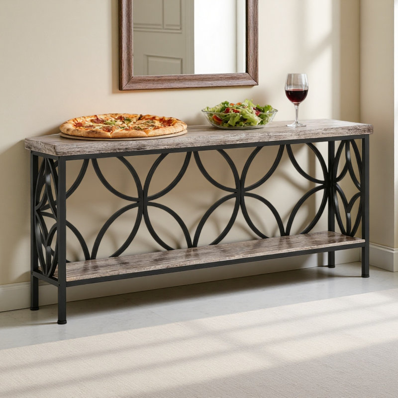 Table basse, console à 2 niveaux, canapé moderne, Gris