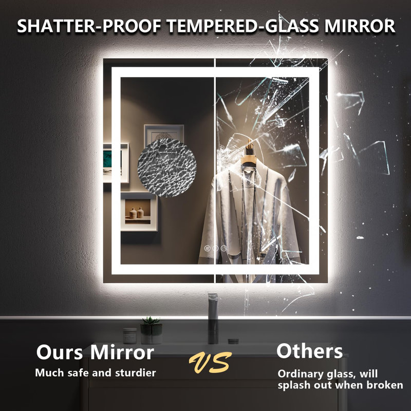 Akilan Frameless LED Vanity Mirror with Front-lit and Back-lit, Memory Function, 3 Color Temperatures & Dimmable Light, Anti-fog Tempered Glass ETL Mirror
