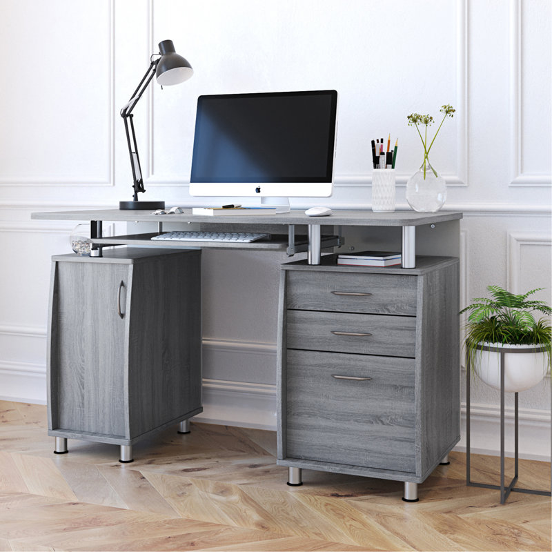 Bureau d'ordinateur complet avec rangement, Gris