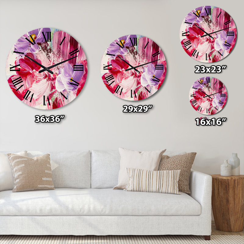 Fleurs abstraites rouges et mauves - Horloge murale moderne, Petit