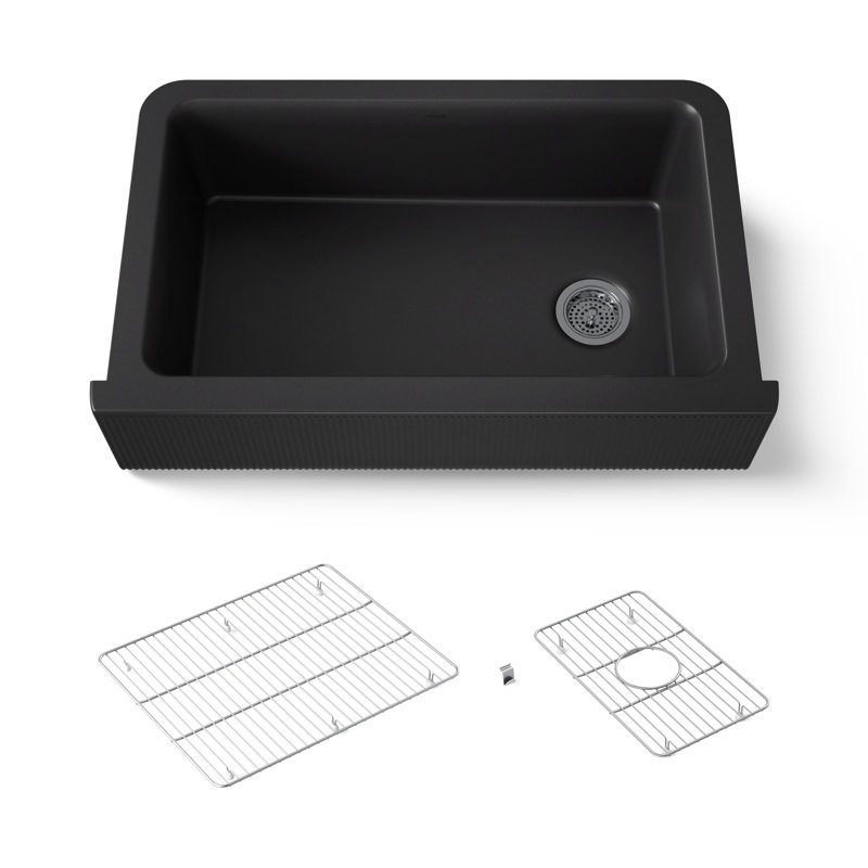 Cairn® Undermount Single-Bowl Farmhouse Kitchen Sink with Fluted Design, Matte Black