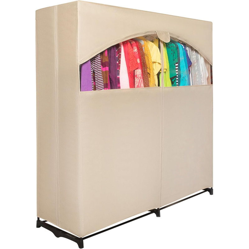 Garde-robe portable avec tringle en métal, Beige