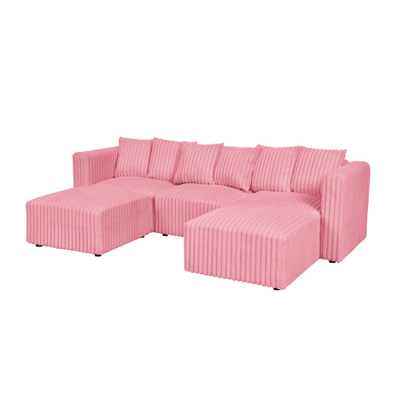 Canapé modulaire Dornwich, Fausse fourrure rose, H 27 po x l 101,5 po x P 62 po