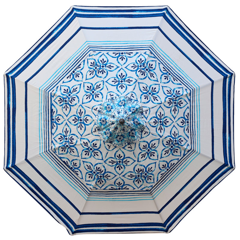 Parasol de marché 9 pi Deondray, Bleu / blanc