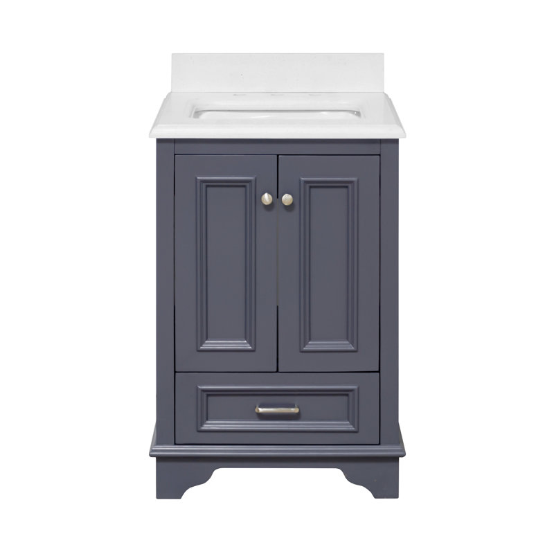 Loughlam 24'' Single Bathroom Vanity with Top, Marine Gray, Quartz