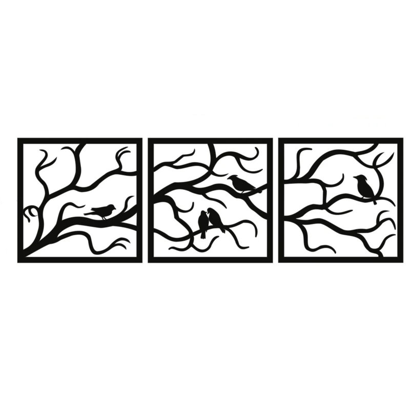 3 Piece No Frame Print on Metal, 102cm H x 33cm W, Black